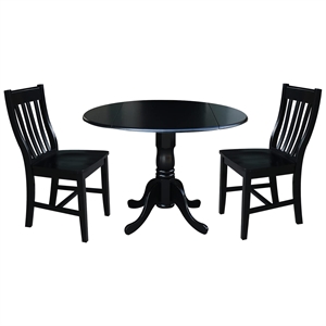 42&quot Dual Drop Leaf Wood Table With 2 Schoolhouse Chairs in Washed Gray Taupe