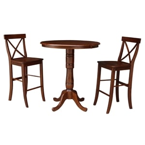 36&quot Round Top Pedestal Ext Table Bar Height With 12&quot Leaf And 2 X-Back Barstools