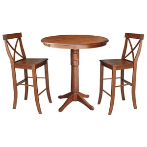 36&quot Round Extension Dining Table 40.9&quotH With 2 X-Back Bar height Stools