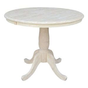 36&quot Solid Wood Round Top Pedestal Dining Height Table With 12&quot Leaf Unfinished