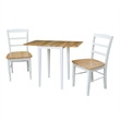 Small Wood Dual Drop Leaf Table With 2 Madrid Ladderback Chairs in White/Natural