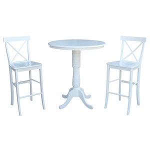 36&quot Round Pedestal Bar Height Table With 2 X-Back Bar Height Stools