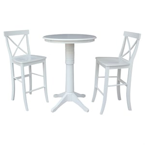 30&quot Round Pedestal Bar Height Table With 2 X-Back Bar Height Stools