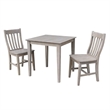 30x30 Solid Wood Dining Table With 2 Cafe Chairs in Washed Gray Taupe