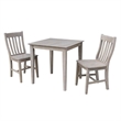 30x30 Solid Wood Dining Table With 2 Cafe Chairs in Washed Gray Taupe
