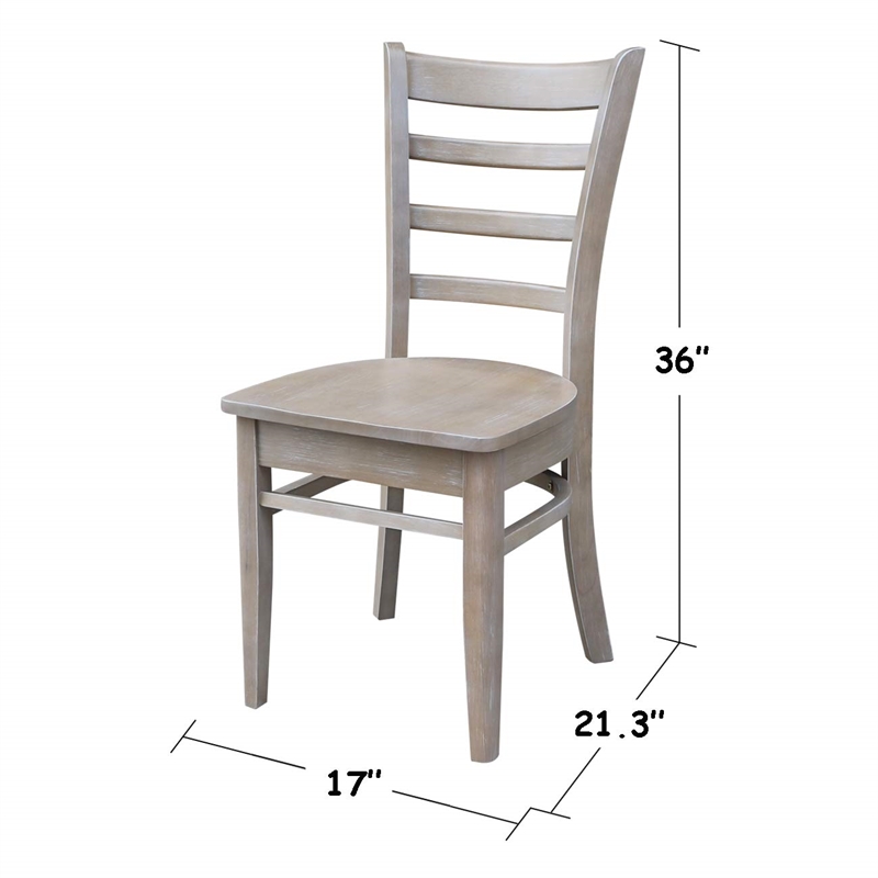 30x30 Solid Wood Dining Table With 2 Emily Chairs in Washed Gray Taupe