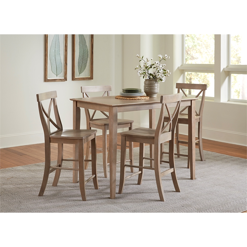 30X48 Counter Height Dining Table With 4 Counter Height Stools-Washed Gray Taupe