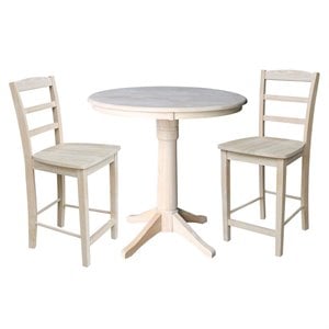 36&quot Round Pedestal Gathering Height Table With 2 Madrid Counter Height Stools