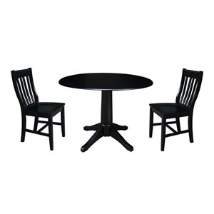 International Concepts 42&quot Round Top Pedestal Wood Table with 2 Chairs in Black