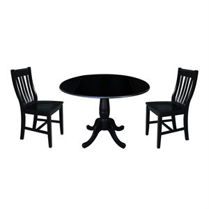 International Concepts 42&quot Round Top Pedestal Wood Table with 2 Chairs in Black