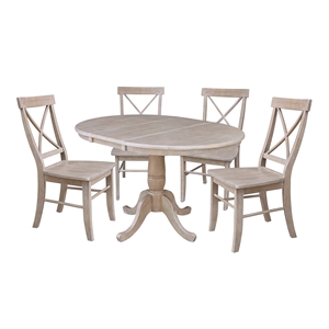 36&quot Round Extension Dining Table with Four Chairs  Washed Gray Taupe