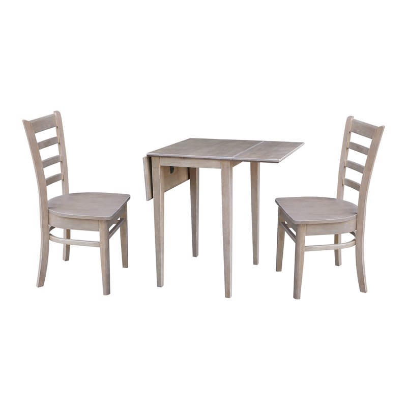 Small Wood Dual Drop Leaf Table with Two Chairs  Washed Gray Taupe