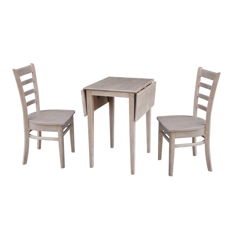 Small Wood Dual Drop Leaf Table with Two Chairs  Washed Gray Taupe