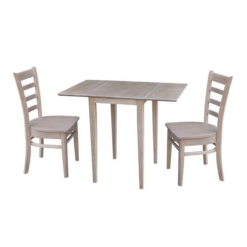 Small Wood Dual Drop Leaf Table with Two Chairs  Washed Gray Taupe