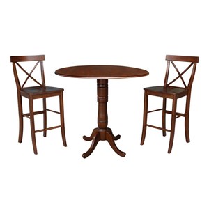 42&quot Round Pedestal Bar Height Table with Two Bar Height Stools