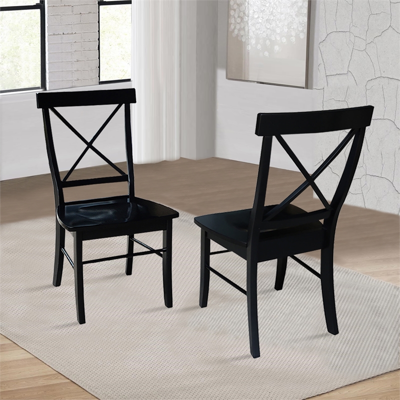 International Concepts Simply Linen X-Back Dining Chair in Black (Set of Two)