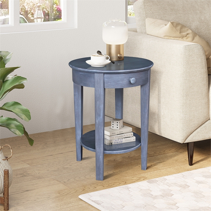 International Concepts Phillips Wood Accent Table with Drawer in Heather Gray