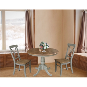 36&quot Round Wood Distressed Hickory/Stone Extension Dining Table With 2 Chairs