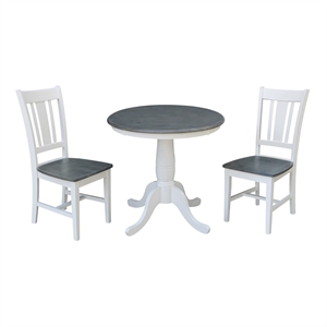 International Concepts 30&quot Round Solid Wood Gray  Table With 2 San Remo Chairs