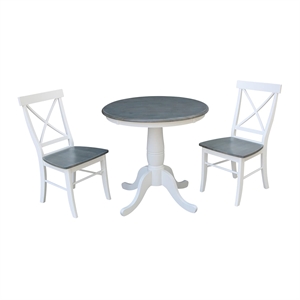International Concepts 30&quot Round Solid Wood Gray Table With 2 X-Back Chairs