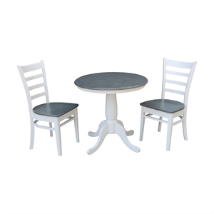 International Concepts 30&quot Round Solid Wood Gray Table With 2 Emily Chairs