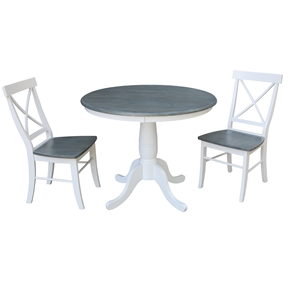 International Concepts 36&quot Round Solid Wood Gray Table With 2 X-Back Chairs