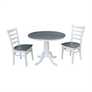 International Concepts 36&quot Round Solid Wood Gray Table With 2 Emily Chairs