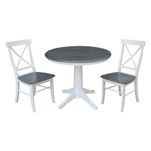 International Concepts 36&quot Solid Wood Table With 2 X-Back Chairs in White/Gray