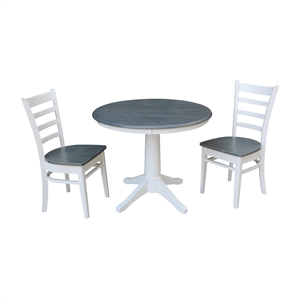 International Concepts 36&quot Solid Wood Table With 2 Emily Chairs in White/Gray