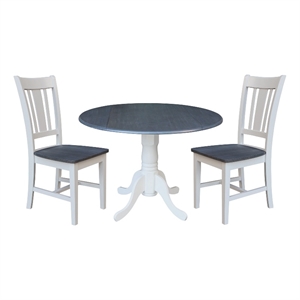 42&quot Wood Drop Leaf Table with 2 Chairs in White/Heather Gray