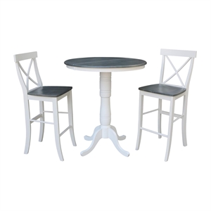 International Concepts 36&quot Round Extension Dining Table With 2 X-Back Bar Stools