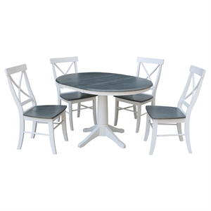 International Concepts 36&quot Wood Extension Dining Table and 4 Chairs White/Gray