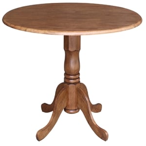 42&quot Round Solid Wood Dual Drop Leaf Pedestal Table in Oak Finish