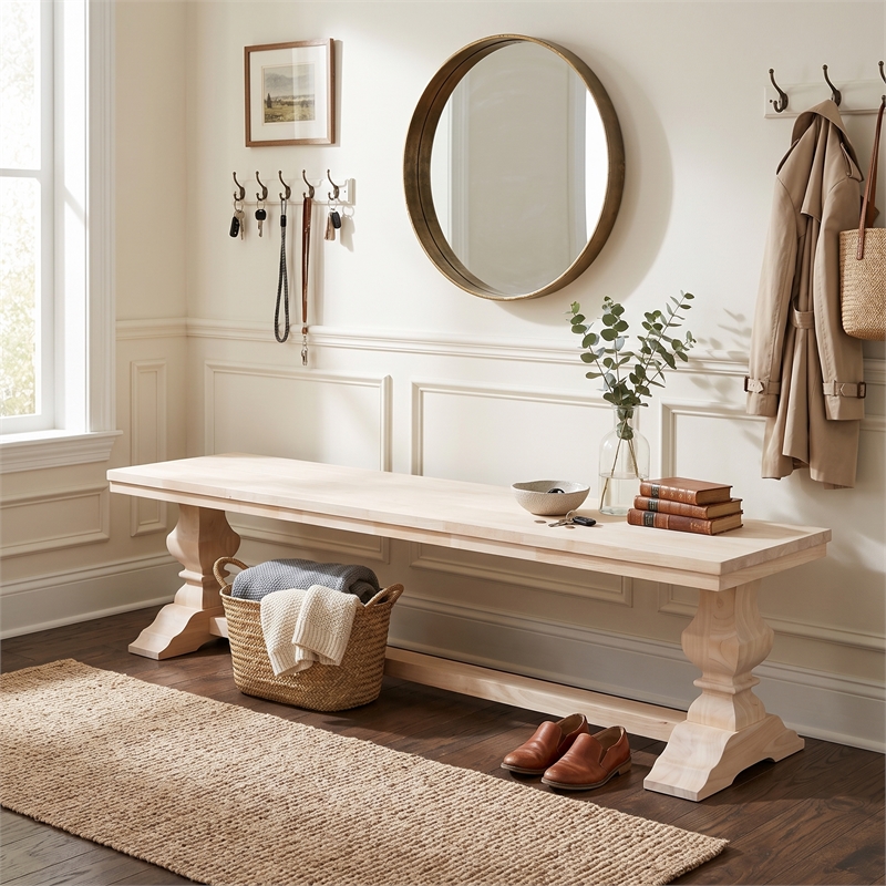 Natural Solid Wood Trestle Bench with a Seat Height of 18