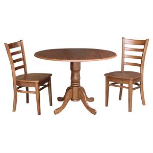 42&quot Solid Wood Dual Drop Leaf Table With 2 Emily Side Chairs in an Oak Finish