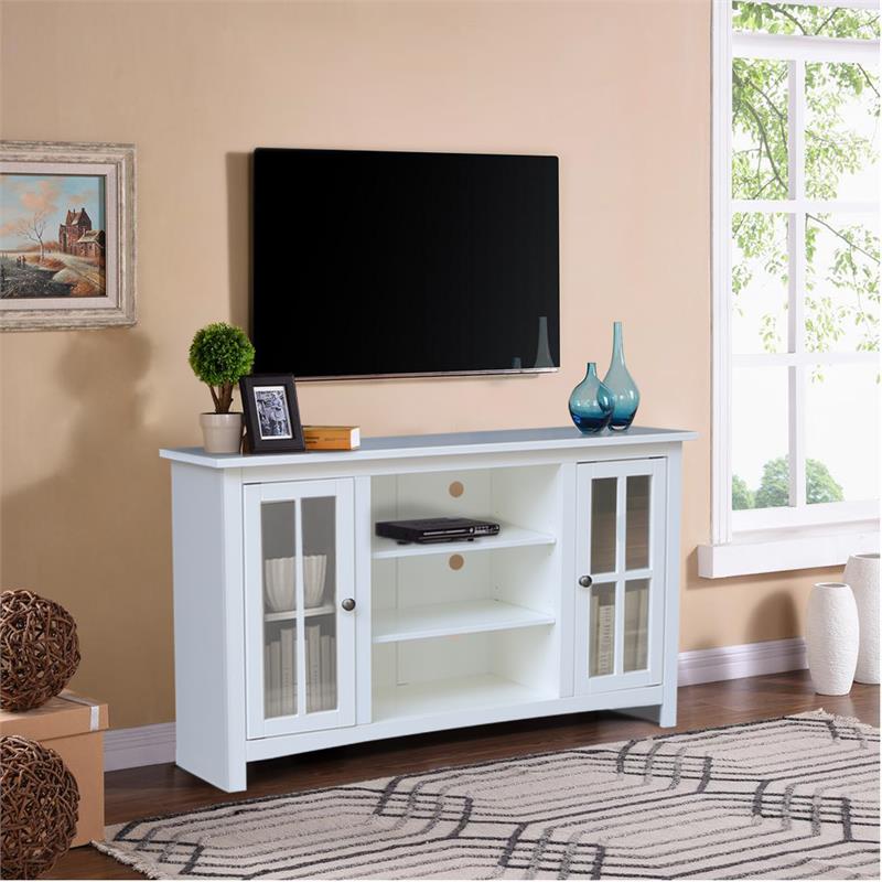 Entertainment/TV Stand with Open Shelves and 2 Doors in White - 48