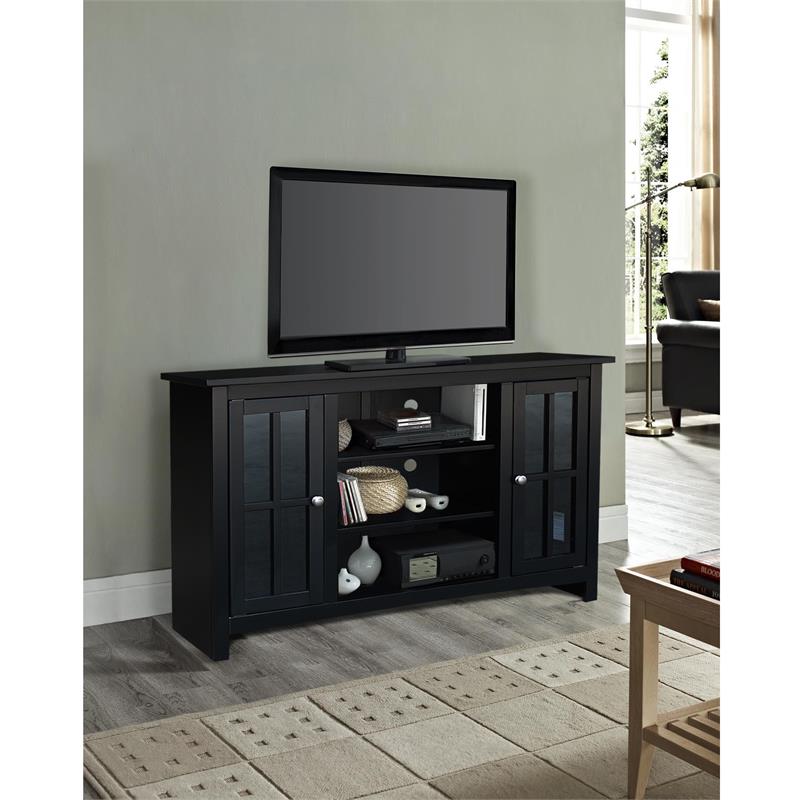 Entertainment/TV Stand with Open Shelves and 2 Doors in Black - 48