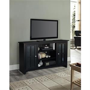 Entertainment/TV Stand with Open Shelves and 2 Doors in Black - 48&quot Height
