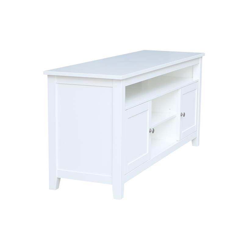 Solid Wood Entertainment / TV Stand with Open Shelves and 2 Doors in White