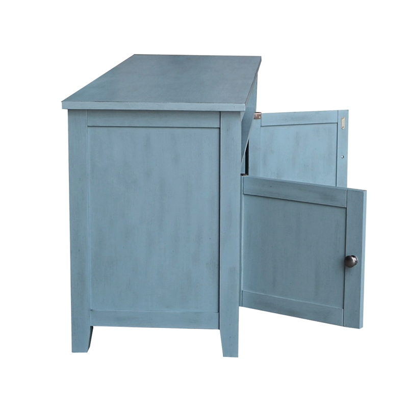 Solid Wood Entertainment / TV Stand with Open Shelves and 2 Doors in Ocean Blue