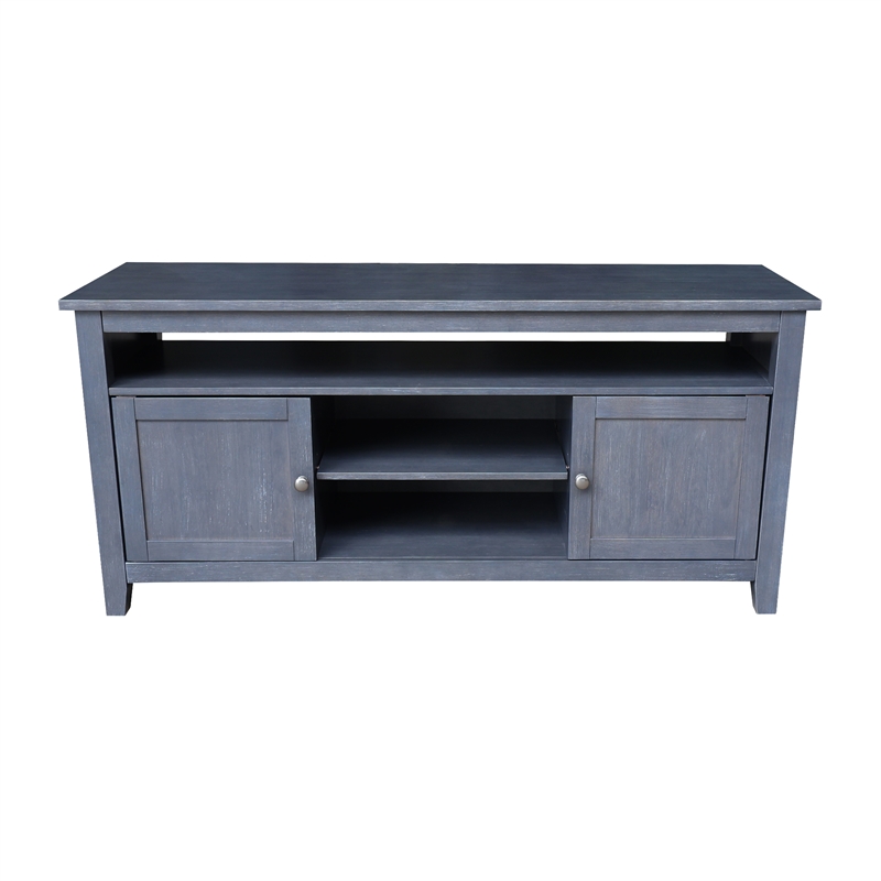 Solid Wood Entertainment / TV Stand with Open Shelves and 2 Doors in Gray