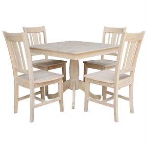 36&quot x 36&quot  Unfinished Solid Wood Square Top Pedestal Table  With 4 Chairs
