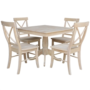 36&quot x 36&quot  Unfinished Solid Wood Square Top Pedestal Table  With 4 Chairs