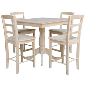 36&quot x 36&quot  Unfinished Solid Wood Square Top Pedestal Table  With 4 Stools