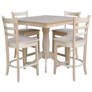 36&quot x 36&quot  Unfinished Solid Wood Square Top Pedestal Table  With 4 Stools