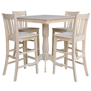 36&quot x 36&quot  Unfinished Solid Wood Square Top Pedestal Table With 4 Stools