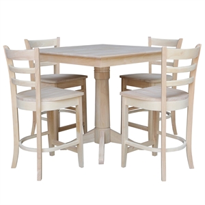 36&quot x 36&quot  Unfinished Solid Wood Square Top Pedestal Table  With 4 Stools