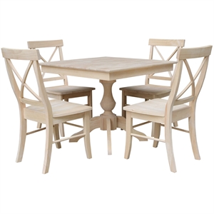 36&quot x 36&quot  Unfinished Solid Wood Square Top Pedestal Table  With 4 Chairs