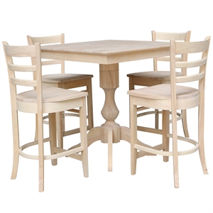 36&quot x 36&quot Unfinished Solid Wood  Square Top Pedestal Table  With 4 Stools