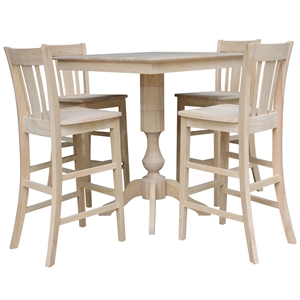36&quot x 36&quot  Unfinished Solid Wood Square Top Pedestal Table With 4 Stools